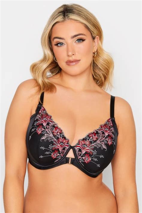yours black floral embroided padded underwired bra yours clothing