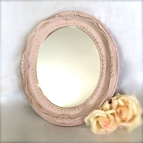 Oval Shabby Chic Mirror Soft Pink Distressed By Ellasatticvintage