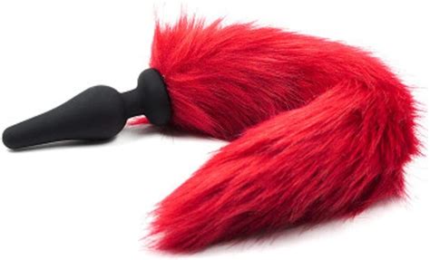 Cat Tail Butt Play Plug New Black Silicone Anal Plug Beads Red Fox Tail Butt Plug