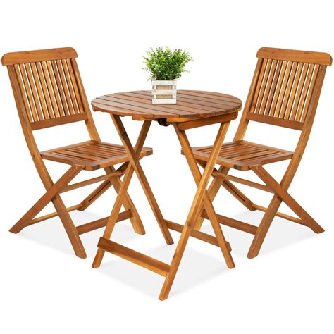 Best Choice Products 3 Piece Acacia Wood Bistro Set Folding Patio