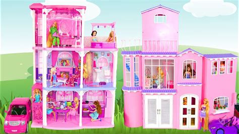 Barbie Doll Pink Town House Unboxing And Assembly Puppe Haus Barbie