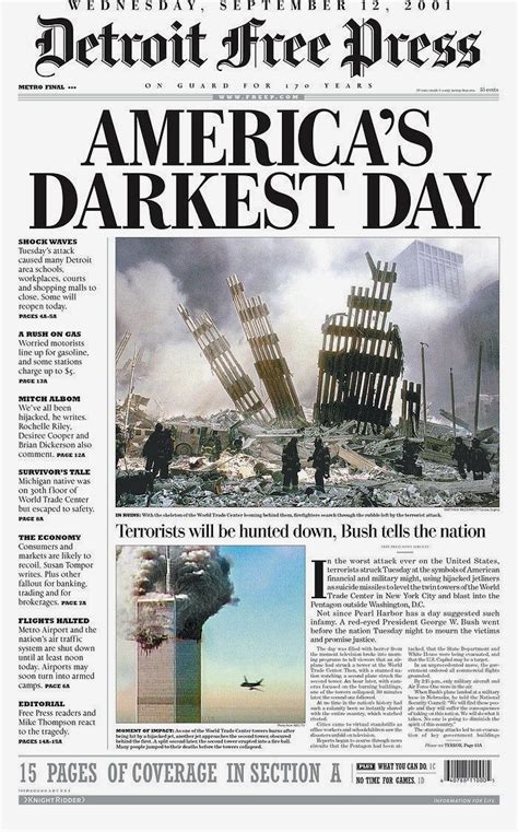 Detroit Free Press Newspaper Headlines World Trade Center