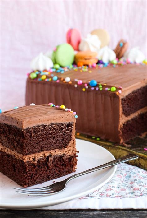 A rectangular cake is easier to divide into equally sized pieces. Feed-a-Crowd Perfect Chocolate Cake - Simple Bites