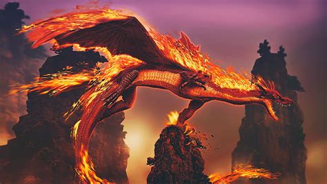 Hd Wallpaper Dragon Fire Flame Fantasy Art Flying Fic Mythology