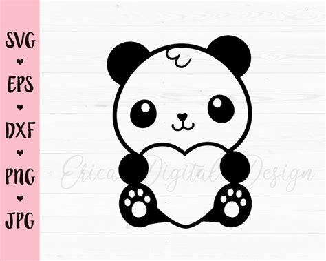 Cute Baby Panda Heart Outline Svg Kawaii Panda Decal Cut File Etsy
