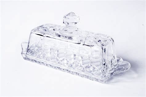 Crystal Butter Dish Plate With Cover Paneled Thistle Lead Crystal