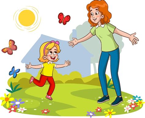 Ilustración Vectorial De Dibujos Animados De Madre E Hijos Vector Premium