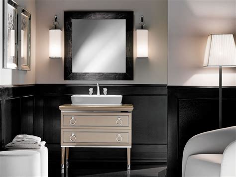 Contrasting wood veneers and ebonized top and sides. Lutetia L12 Traditional Italian Art Deco Bathroom Vanity ...