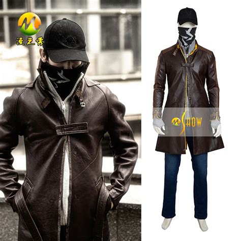 Hot Game Watch Dogs Aiden Pearce Cosplay Costume Leather Trench For Men