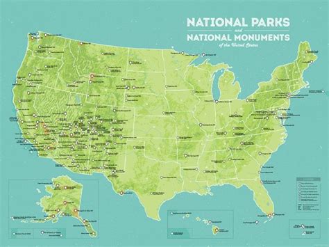 Us National Parks And Monuments Map 18x24 Poster Etsy National Parks