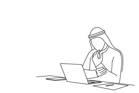 Illustration Of Exhausted Young Arab Man With Laptop Having Wrist Pain