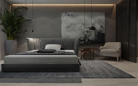It should harmoniously combine open space. Grayscale Apartment on Behance | Modern bedroom interior ...