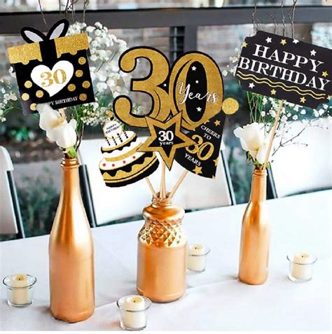 Buy Laventy Set Of 24 Black And Gold 30th Birthday Party Centerpieces