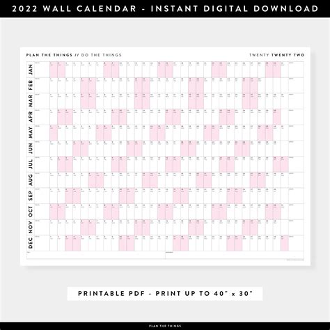 Printable 2022 Wall Calendar Digital Pdf Instant Download Etsy In