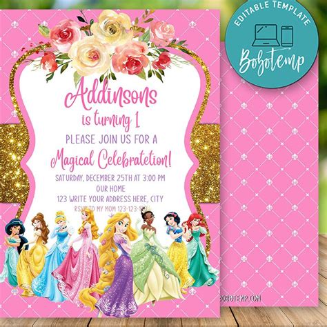 Editable Disney Princess Party Invites Instant Download Createpartylabels