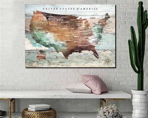 United States Map Art 3 Panel Canvas Print Ready To Hang Us Map Art