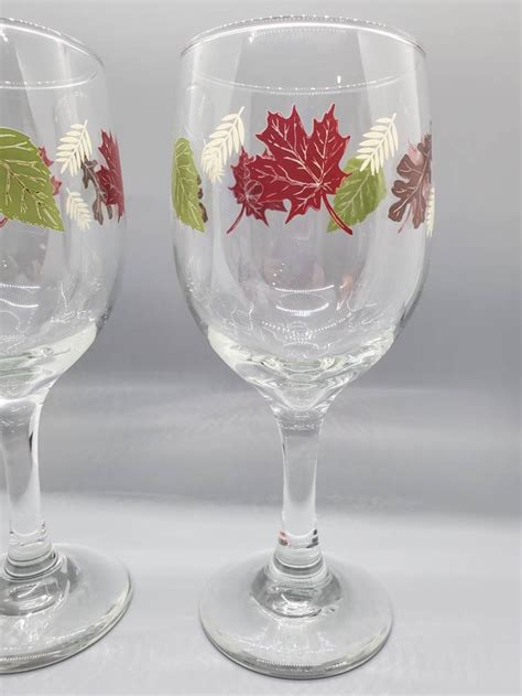 Fall Leaves Set Of 2 Wine Glasses Etsy