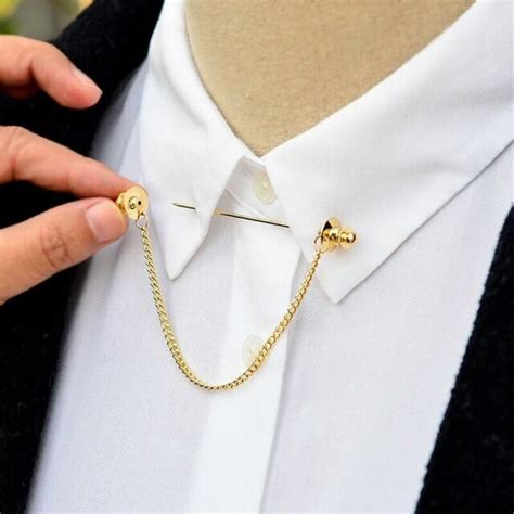 Men Shirt Collar Clips Bar Lapel Pin Chain Tie Brooch Necktie Stick