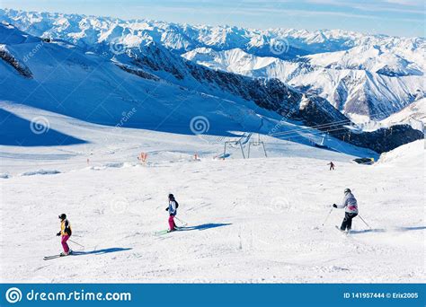 Women Skiers At Hintertux Glacier Resort In Zillertal Austria Editorial