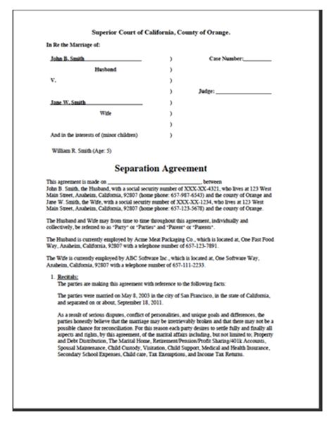 A marital separation agreement does not have to be filed in court to be legally binding on the husband and wife. Divorce Worksheet & Separation Agreement - Divorce Source