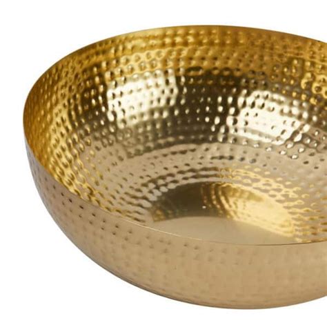 14 In 56 Fl Oz Gold Round Hammered Iron Serving Bowls