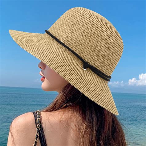 Travelwant Womens Wide Brim Sun Hat With Wind Lanyard Upf Summer Straw
