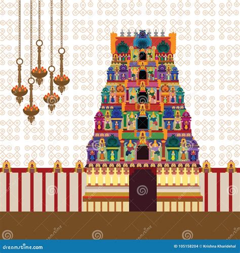 Hindu Temple On Pattern Background Stock Vector Illustration Of