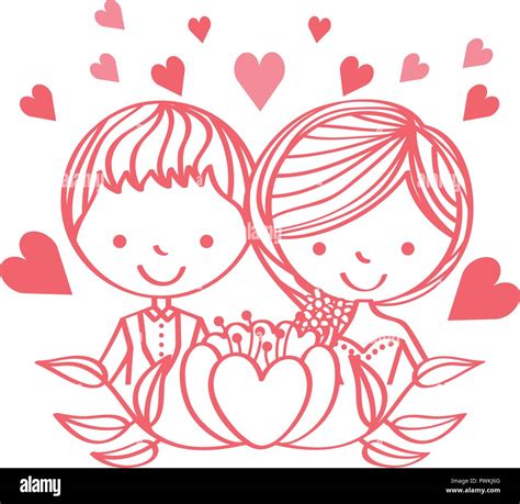 wedding day cute couple cartoon flowers love vector illustration Stock ...