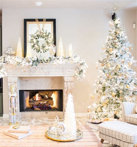 Christmas chandeliers decorated with ornaments. Elegant Gold and Silver Christmas Family Room Reveal ...