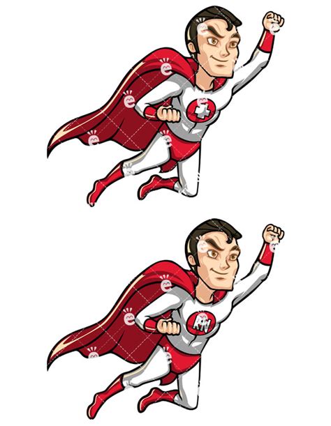 Male Nurse Superhero Flying Like Superman Cartoon Clipart