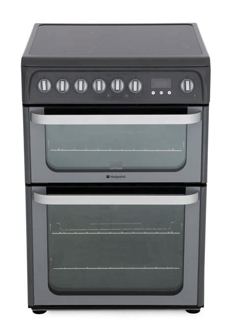 hotpoint hue61gs ceramic electric cooker with double oven graphite buy online today 365