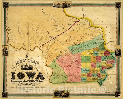 Historic 1845 Map A New Map Of Iowa Accompanied With Notes By W