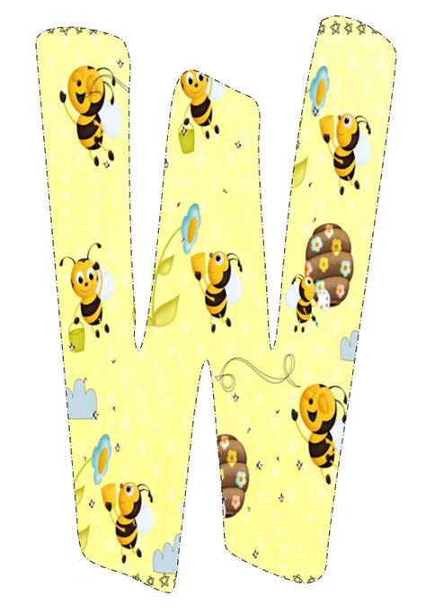 Abecedario De Abejas En Fondo Amarillo Yellow Alphabeth With Bees B98