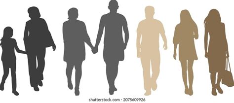 Group People Walking Silhouette Vector Isolated Stock Vector Royalty Free 2075609926