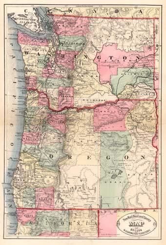 New Rail Road And County Map Of Washington And Oregon Territory By
