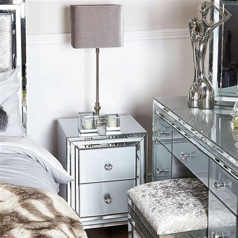 Madison Grey Glass 2 Drawer Mirrored Bedside Cabinet Picture Perfect Home