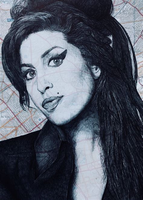 Amy Winehouse Pen Drawing A4 Print Map Camden Unframed Portrait