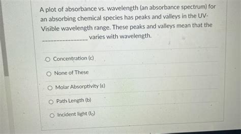 Solved A Plot Of Absorbance Vs Wavelength An Absorbance