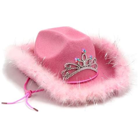 Womens Adult Pink Cowboy Cowgirl Hat Tiara Feathered Costume Accessory