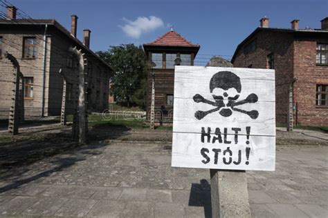 Oswiecim Poland Auschwitz Area Warning Signs Stop Editorial Stock