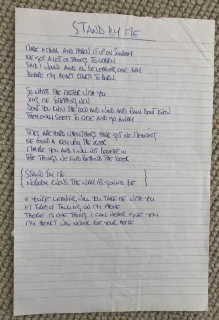 Oasis Noel Gallagher Stand By Me Genuine Handwritten Lyrics 69878
