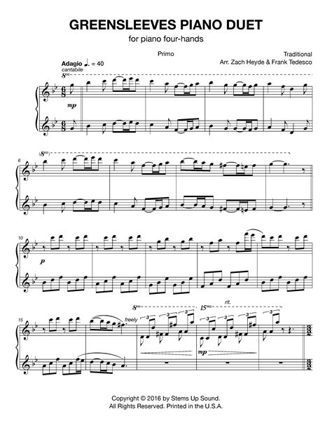 Arirang sheet music for piano solo elementary pdf interactive. Greensleeves Piano Duet - Stems Up Sound