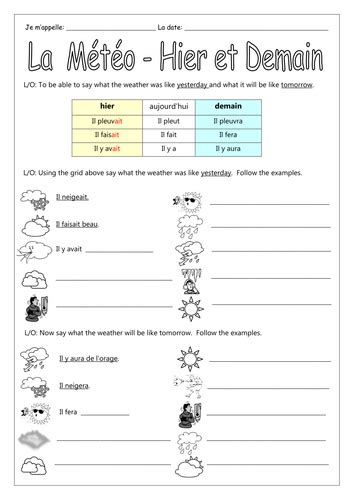 French Weather Quel Temps Fait Il Worksheets Teaching Resources