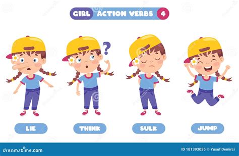 Action Verbs For Children Education Cartoon Vector