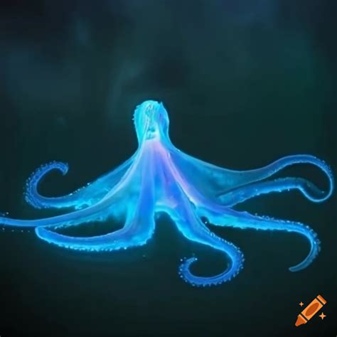 Bioluminescent Octopus In The Dark Sea