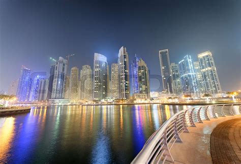 Dubai Marina Buildings At Night Stock Image Colourbox