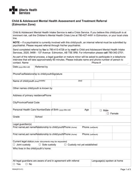 Child And Adolescent Mental Health Assessment Printable Pdf Download