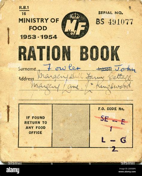 A British Food Ration Coupon Book Introduced In 1940 During The Second