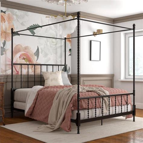 Product titlehillsdale dover full canopy bed full in textured bla. DHP Emerson Metal Canopy Bed in Full Size Frame in Black ...