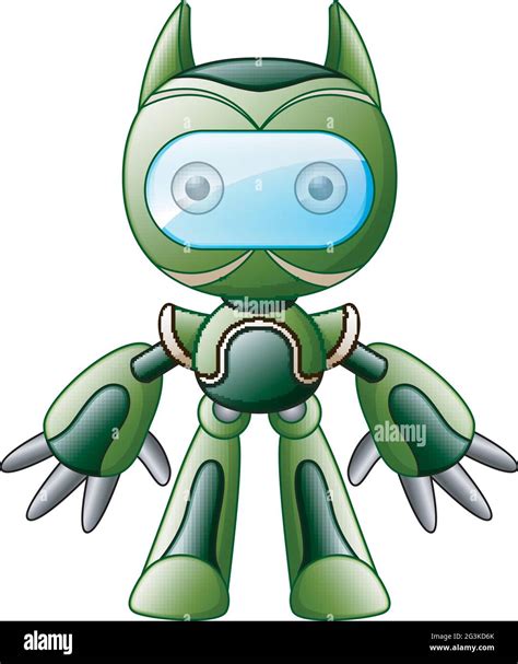 Cute Cartoon Green Robot Isolated On White Background Stock Vector